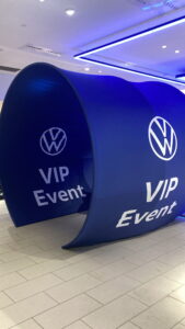 Automotive VIP event materials including bespoke VW tunnel at Lookers Motor Group